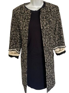 Helene Berman Black and Ivory Textured Open-Front Jacket-12,cotton poly ,London
